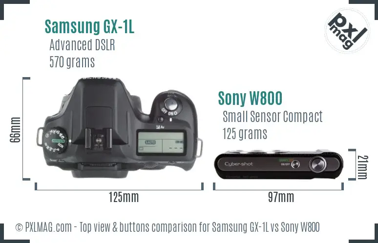 Samsung GX-1L vs Sony W800 top view buttons comparison