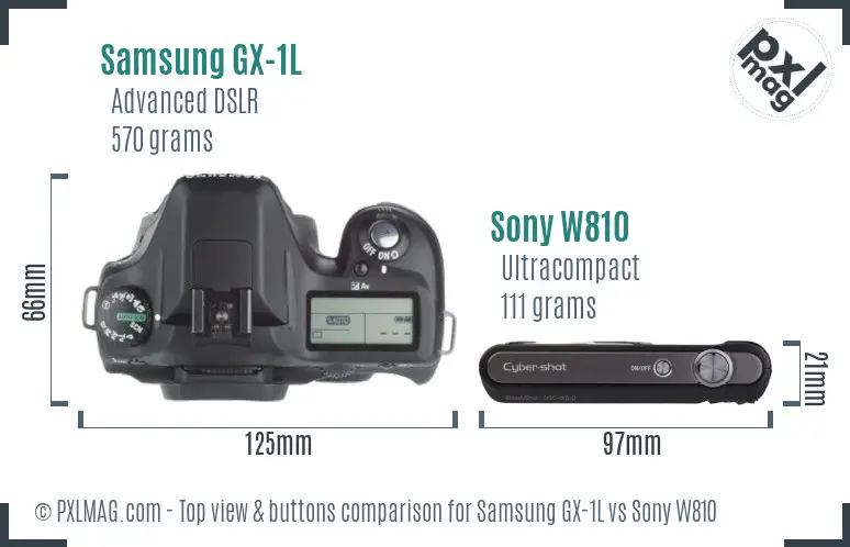 Samsung GX-1L vs Sony W810 top view buttons comparison