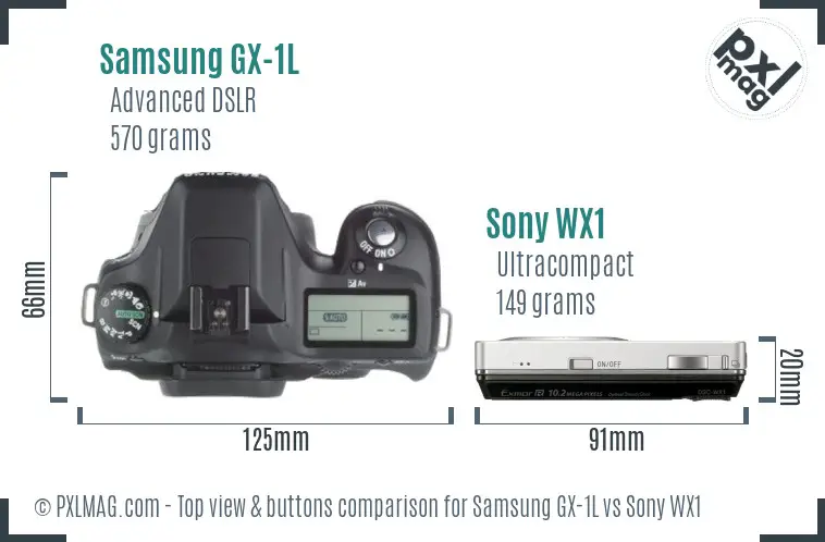 Samsung GX-1L vs Sony WX1 top view buttons comparison