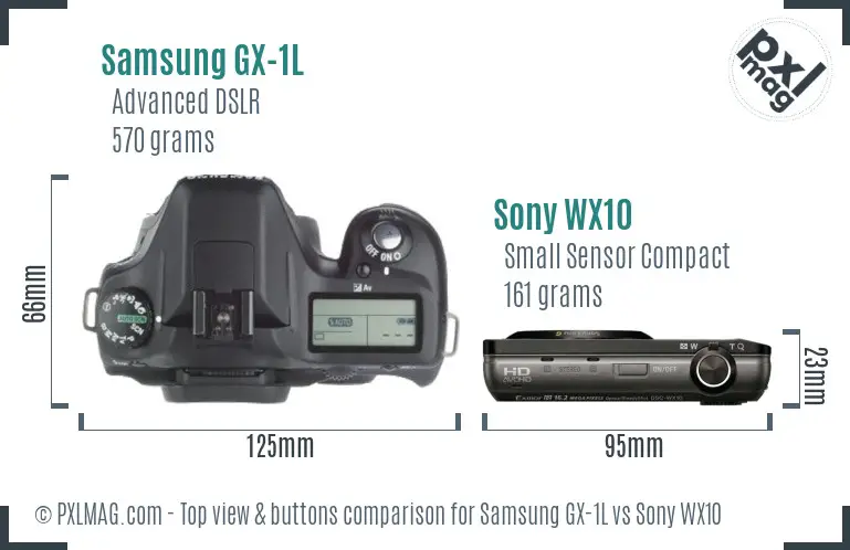 Samsung GX-1L vs Sony WX10 top view buttons comparison