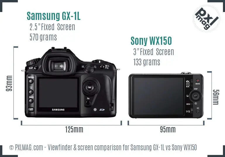 Samsung GX-1L vs Sony WX150 Screen and Viewfinder comparison