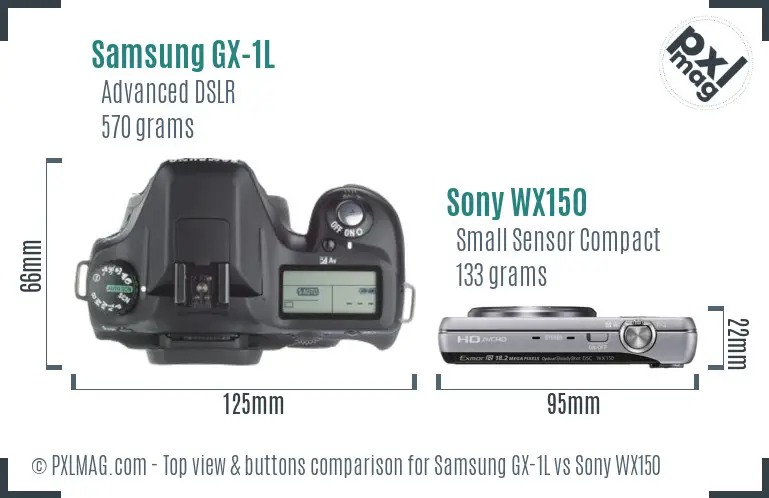 Samsung GX-1L vs Sony WX150 top view buttons comparison