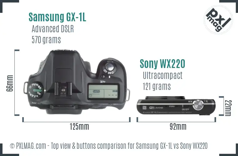Samsung GX-1L vs Sony WX220 top view buttons comparison