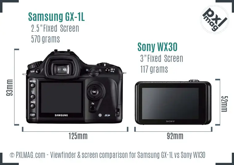 Samsung GX-1L vs Sony WX30 Screen and Viewfinder comparison