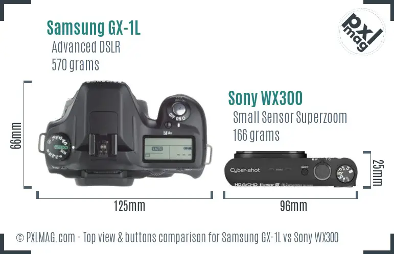 Samsung GX-1L vs Sony WX300 top view buttons comparison
