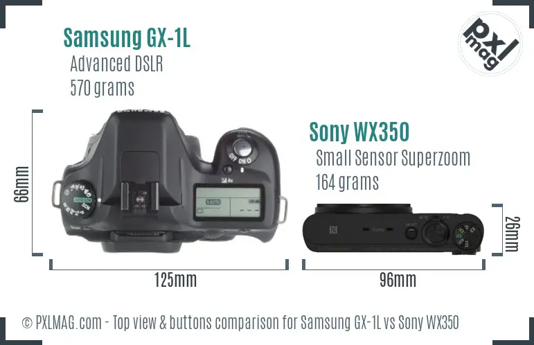 Samsung GX-1L vs Sony WX350 top view buttons comparison