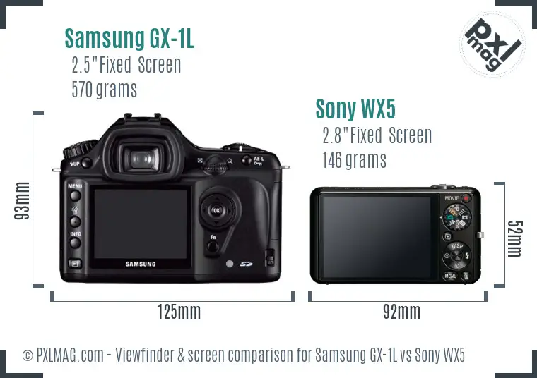 Samsung GX-1L vs Sony WX5 Screen and Viewfinder comparison
