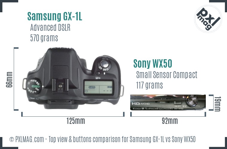 Samsung GX-1L vs Sony WX50 top view buttons comparison
