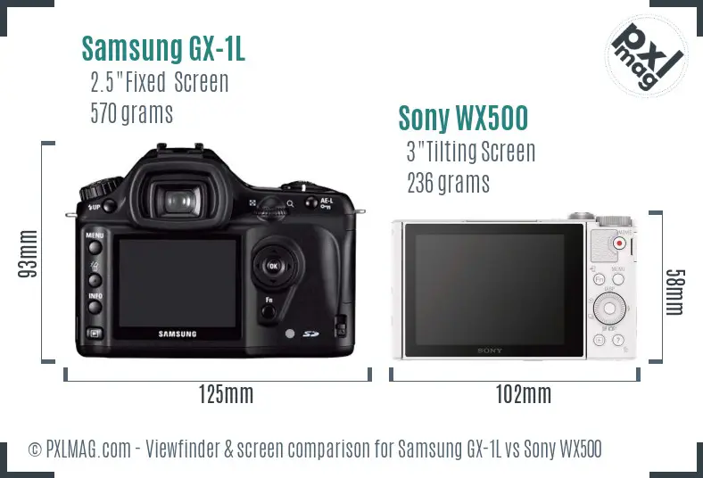 Samsung GX-1L vs Sony WX500 Screen and Viewfinder comparison