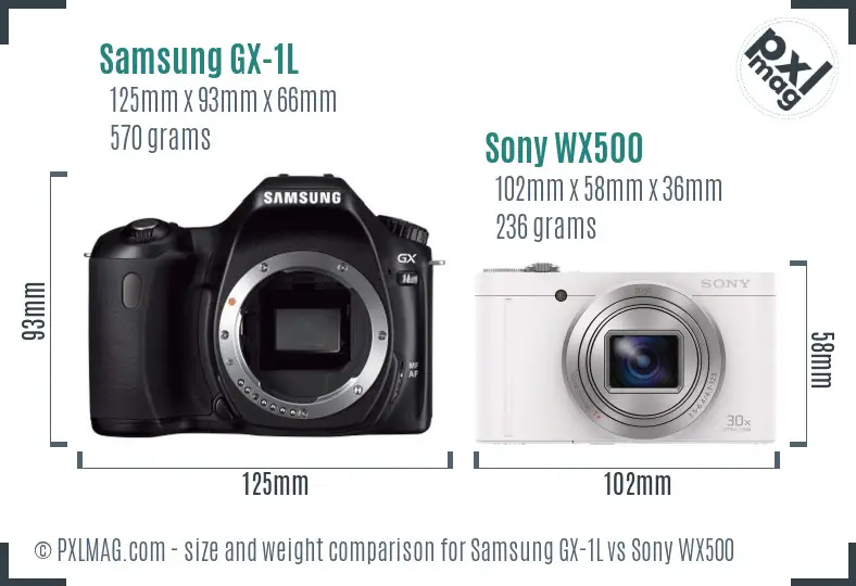 Samsung GX-1L vs Sony WX500 size comparison