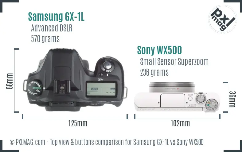 Samsung GX-1L vs Sony WX500 top view buttons comparison