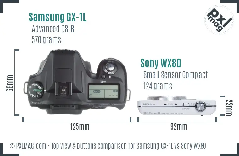 Samsung GX-1L vs Sony WX80 top view buttons comparison