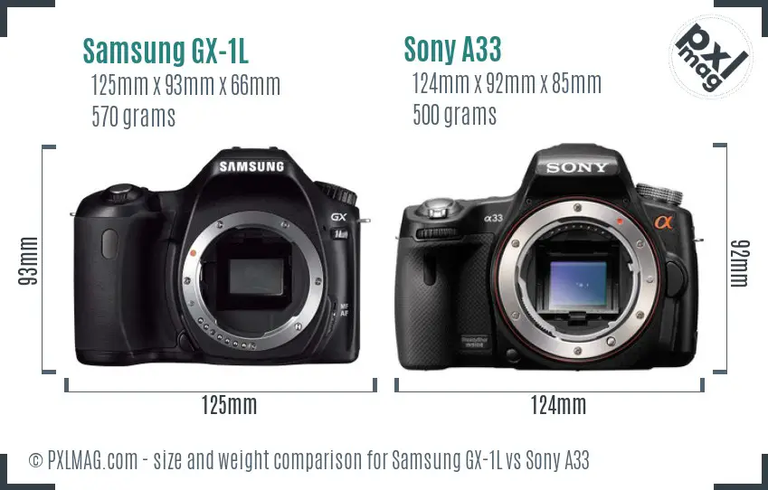 Samsung GX-1L vs Sony A33 size comparison