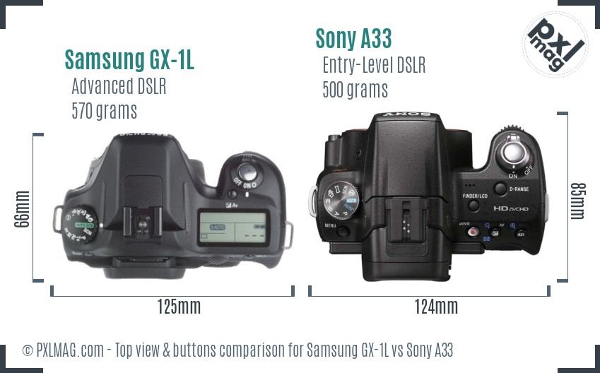 Samsung GX-1L vs Sony A33 top view buttons comparison
