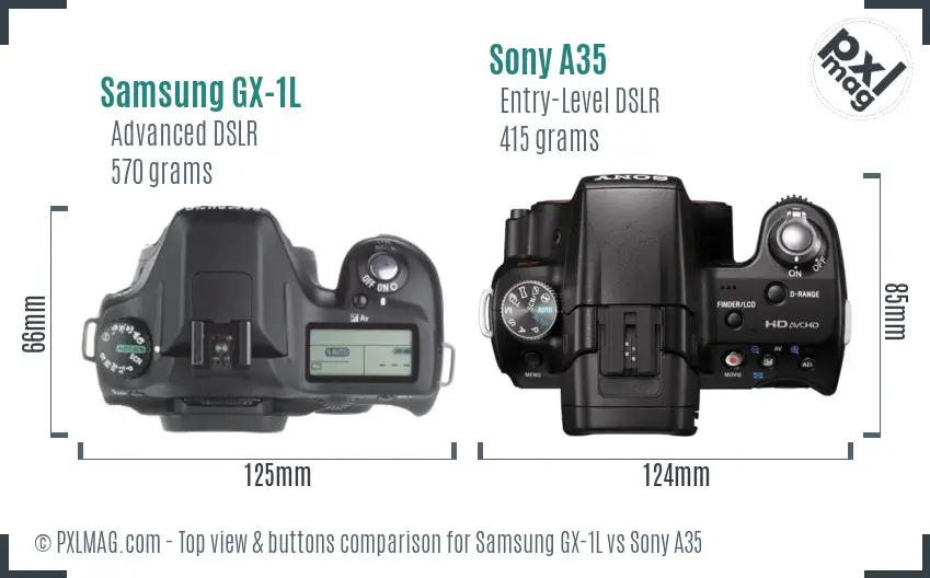 Samsung GX-1L vs Sony A35 top view buttons comparison
