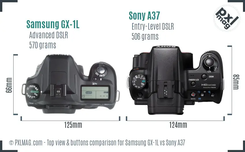 Samsung GX-1L vs Sony A37 top view buttons comparison