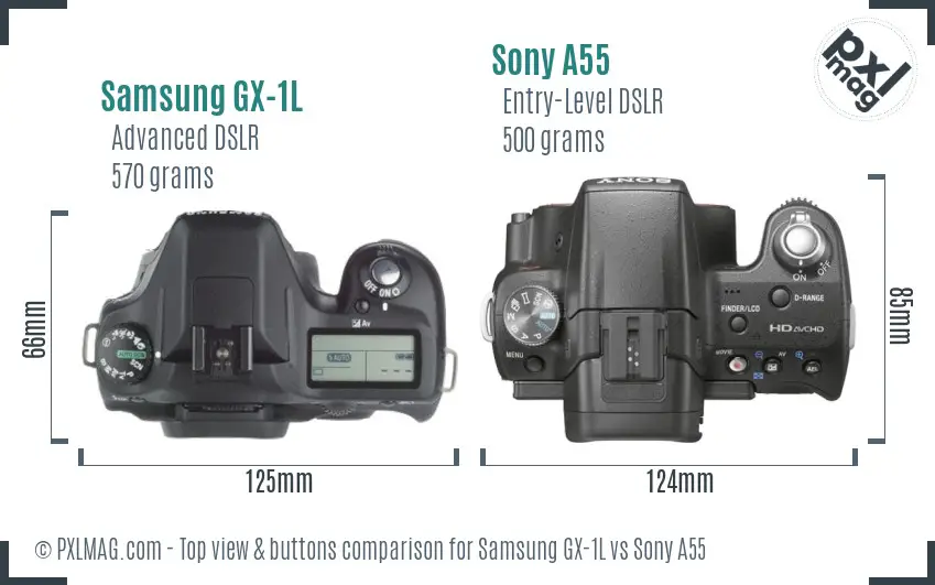 Samsung GX-1L vs Sony A55 top view buttons comparison