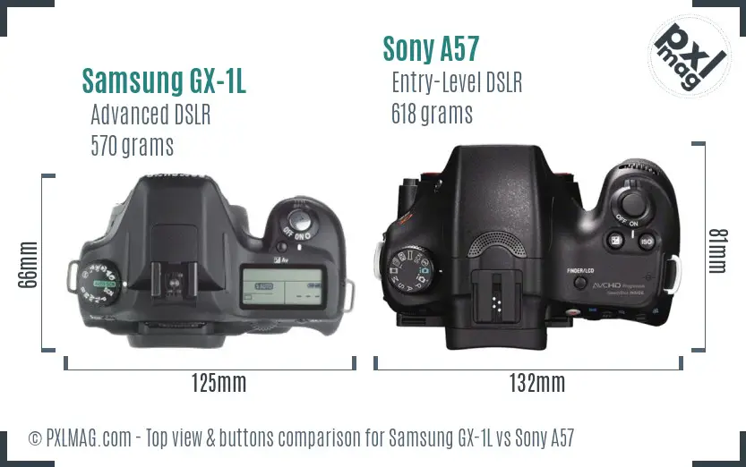 Samsung GX-1L vs Sony A57 top view buttons comparison