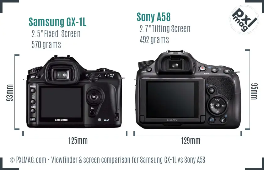 Samsung GX-1L vs Sony A58 Screen and Viewfinder comparison