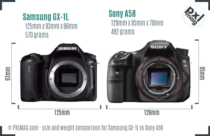 Samsung GX-1L vs Sony A58 size comparison