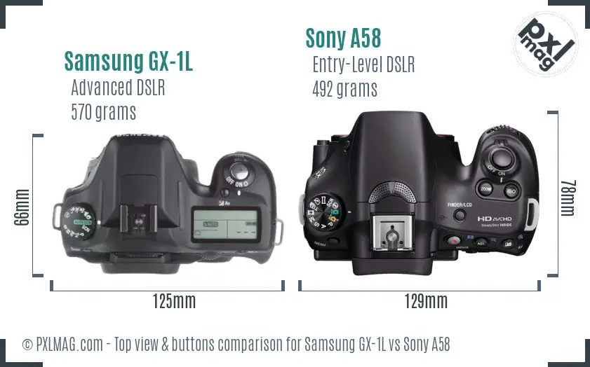 Samsung GX-1L vs Sony A58 top view buttons comparison