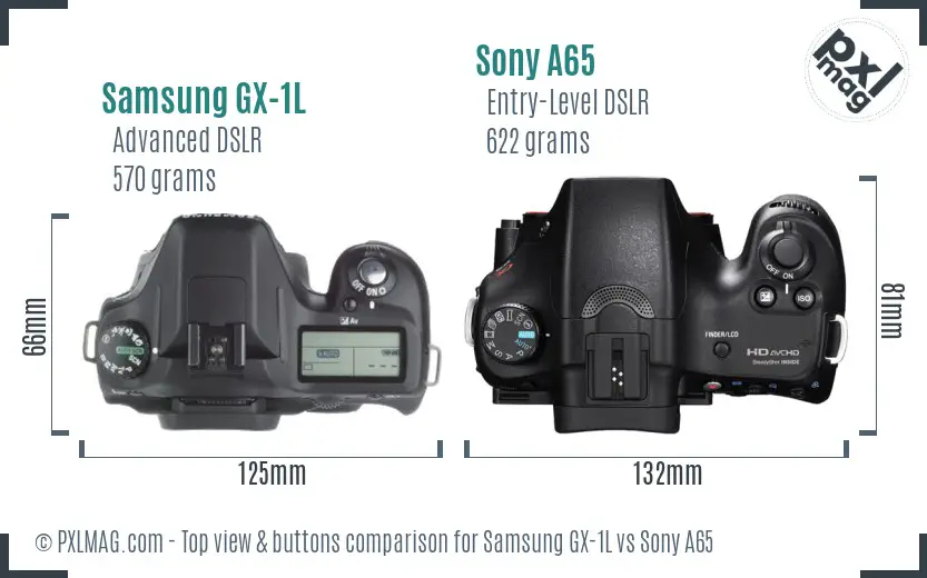 Samsung GX-1L vs Sony A65 top view buttons comparison