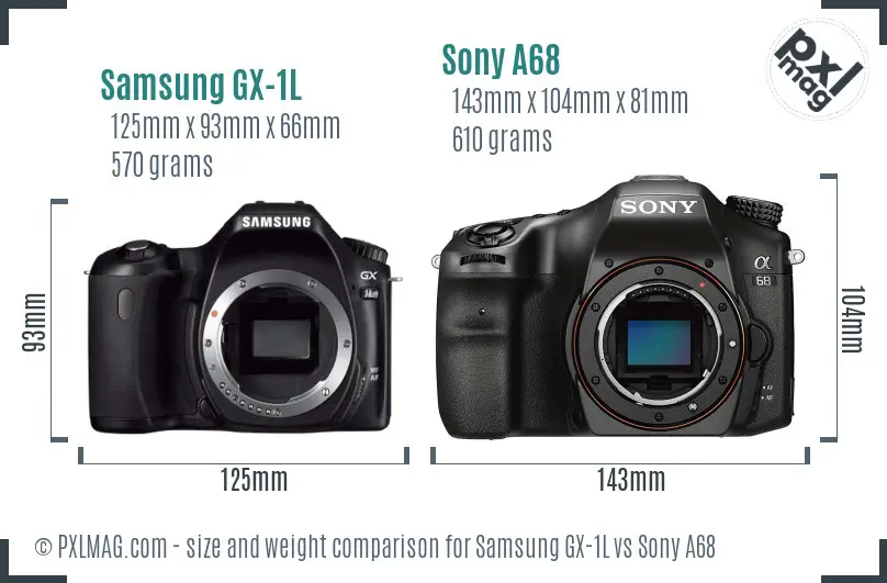 Samsung GX-1L vs Sony A68 size comparison