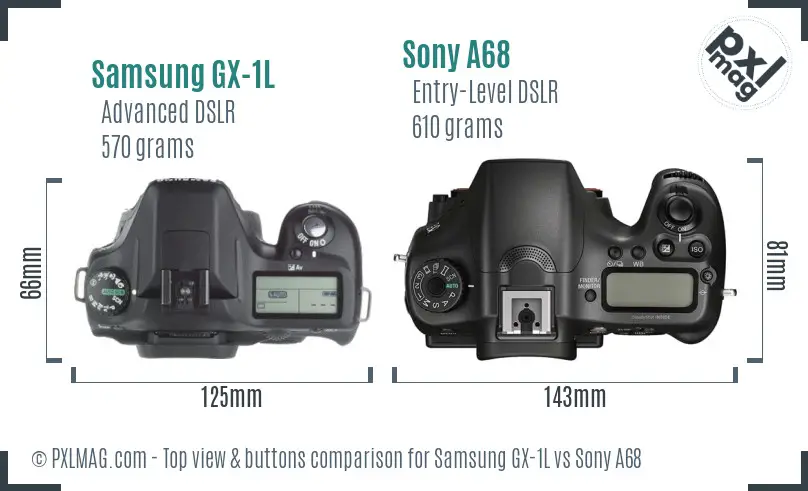 Samsung GX-1L vs Sony A68 top view buttons comparison