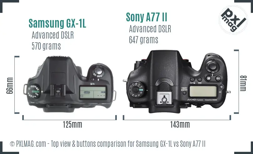 Samsung GX-1L vs Sony A77 II top view buttons comparison