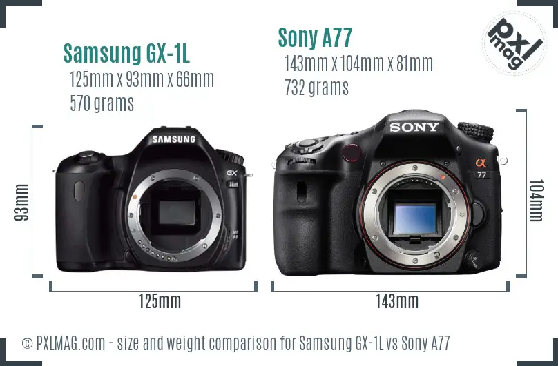 Samsung GX-1L vs Sony A77 size comparison