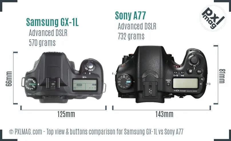 Samsung GX-1L vs Sony A77 top view buttons comparison