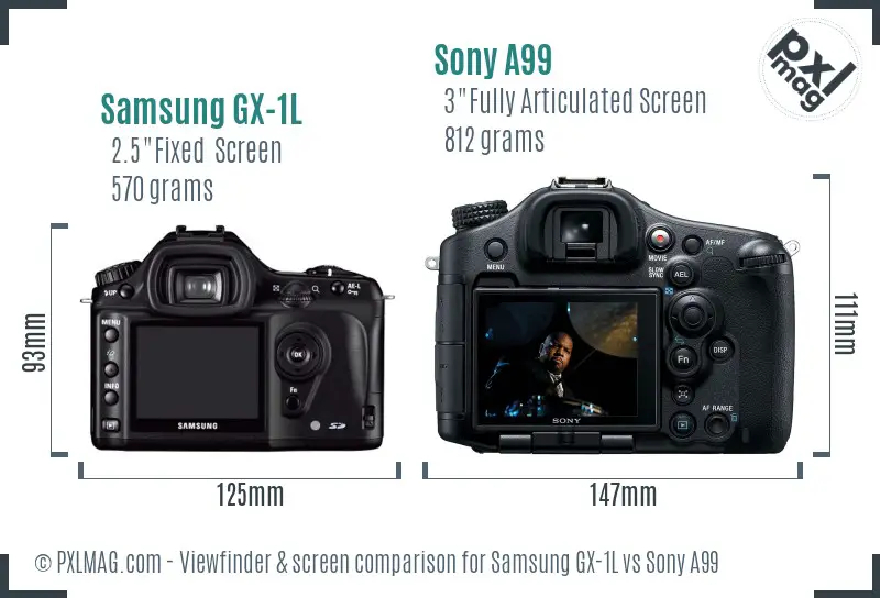 Samsung GX-1L vs Sony A99 Screen and Viewfinder comparison
