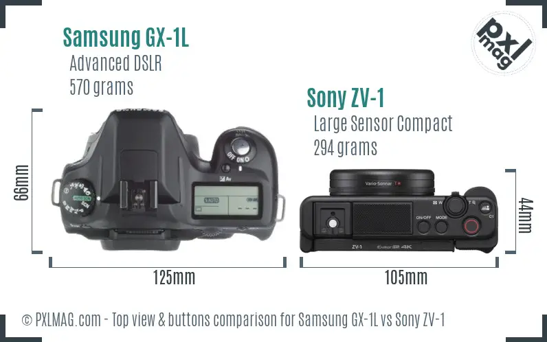 Samsung GX-1L vs Sony ZV-1 top view buttons comparison