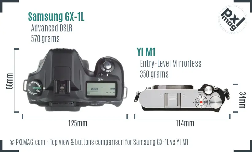 Samsung GX-1L vs YI M1 top view buttons comparison