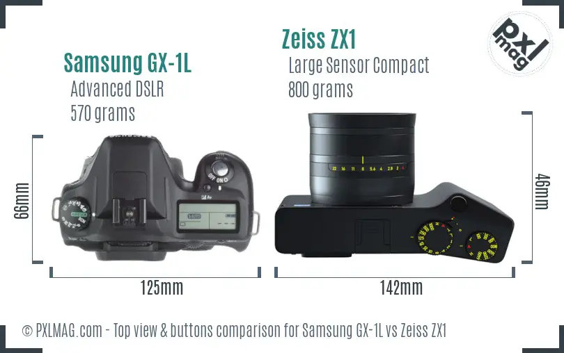 Samsung GX-1L vs Zeiss ZX1 top view buttons comparison
