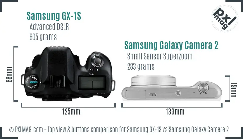 Samsung GX-1S vs Samsung Galaxy Camera 2 top view buttons comparison