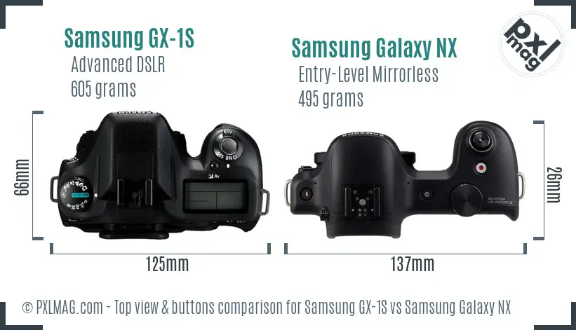 Samsung GX-1S vs Samsung Galaxy NX top view buttons comparison