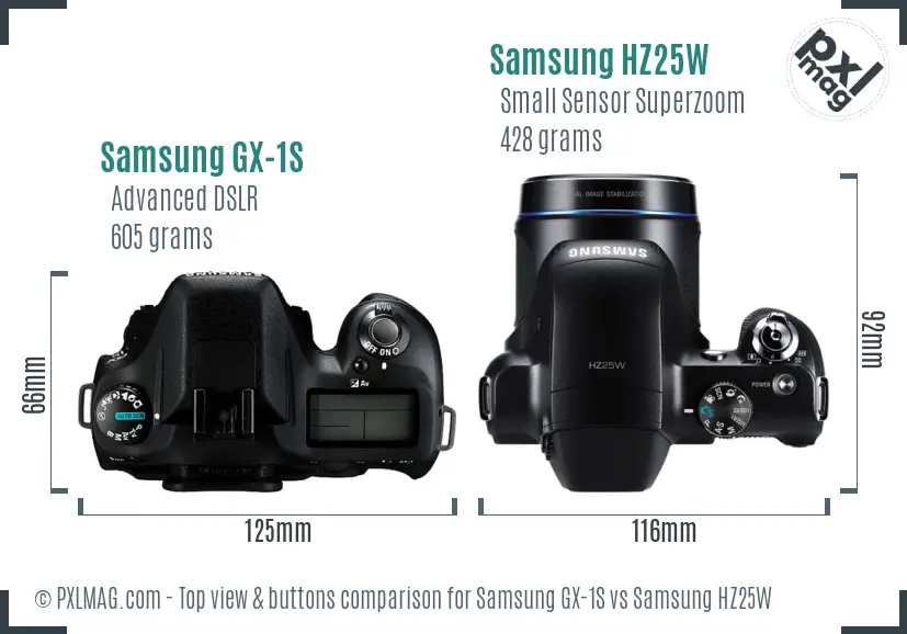 Samsung GX-1S vs Samsung HZ25W top view buttons comparison