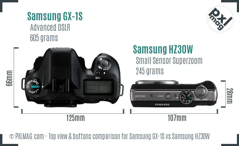 Samsung GX-1S vs Samsung HZ30W top view buttons comparison