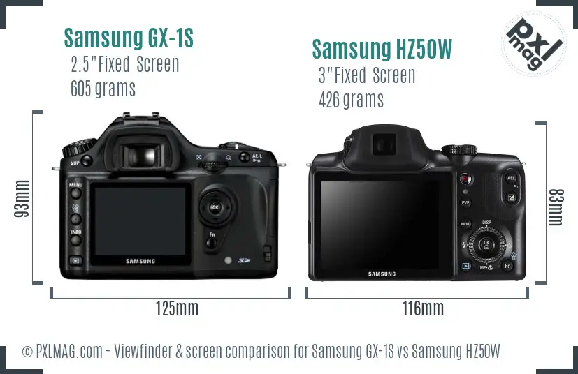 Samsung GX-1S vs Samsung HZ50W Screen and Viewfinder comparison
