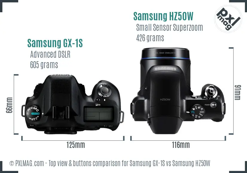 Samsung GX-1S vs Samsung HZ50W top view buttons comparison