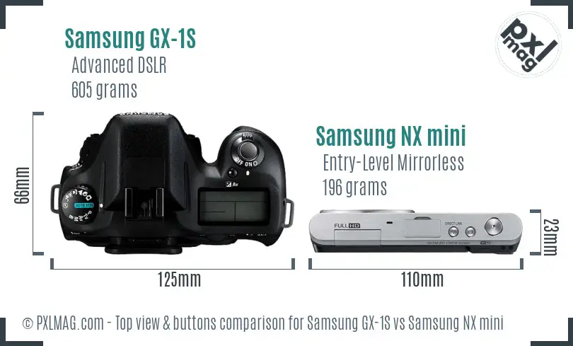 Samsung GX-1S vs Samsung NX mini top view buttons comparison