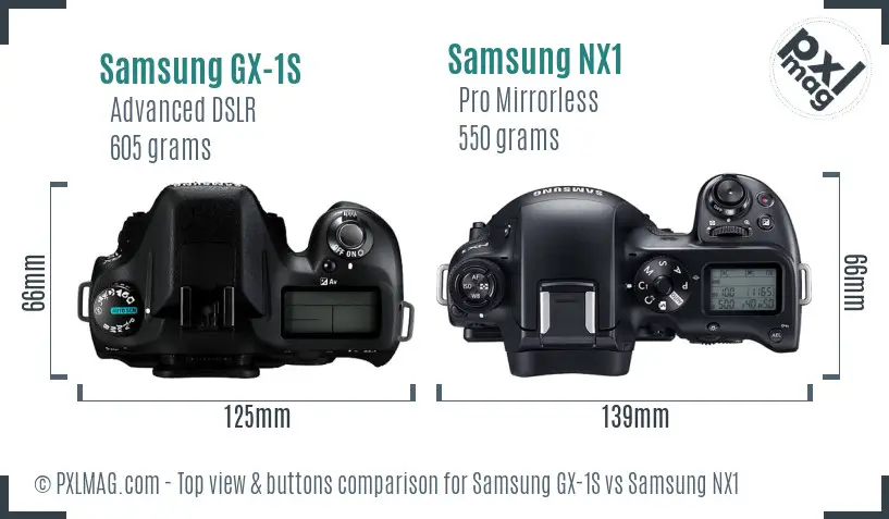 Samsung GX-1S vs Samsung NX1 top view buttons comparison