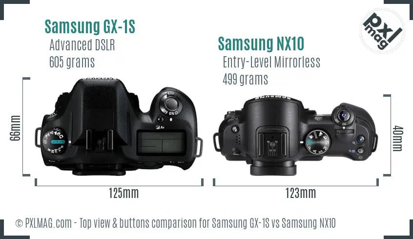 Samsung GX-1S vs Samsung NX10 top view buttons comparison