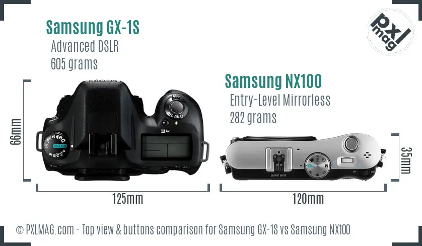 Samsung GX-1S vs Samsung NX100 top view buttons comparison
