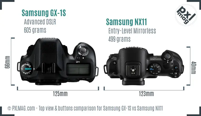 Samsung GX-1S vs Samsung NX11 top view buttons comparison