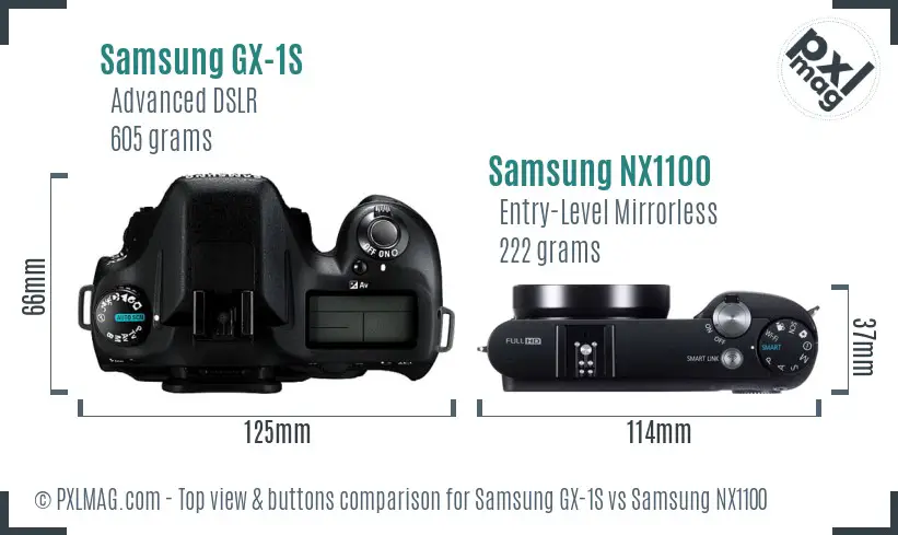 Samsung GX-1S vs Samsung NX1100 top view buttons comparison