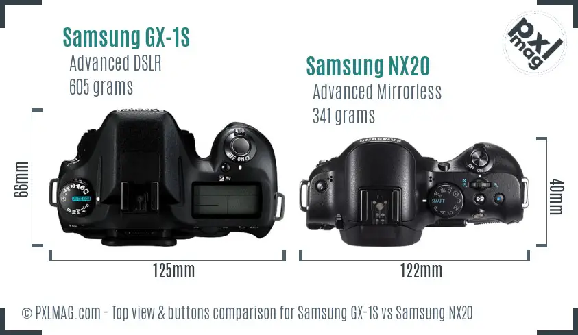 Samsung GX-1S vs Samsung NX20 top view buttons comparison
