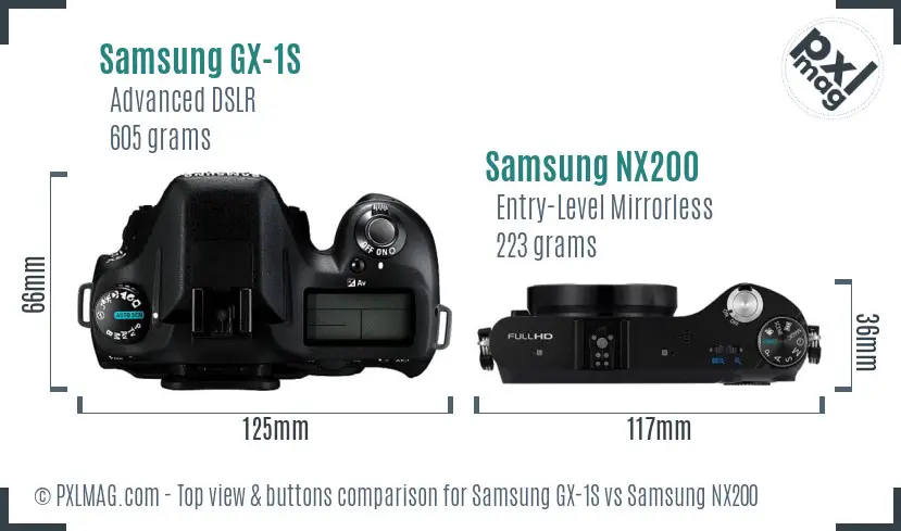 Samsung GX-1S vs Samsung NX200 top view buttons comparison