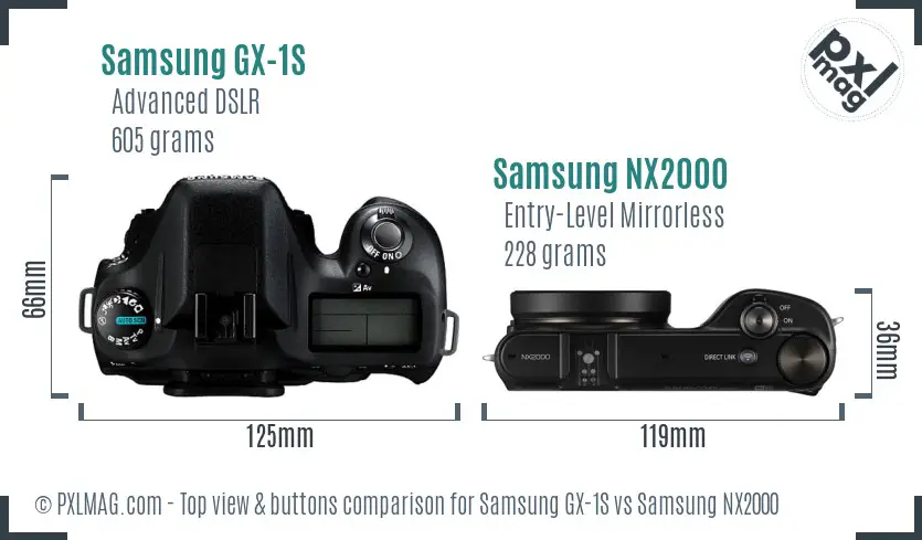 Samsung GX-1S vs Samsung NX2000 top view buttons comparison